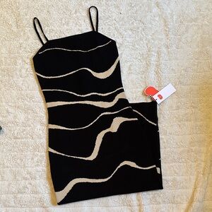 NWT Cider Black and Cream Strappy Sweater Midi Dress